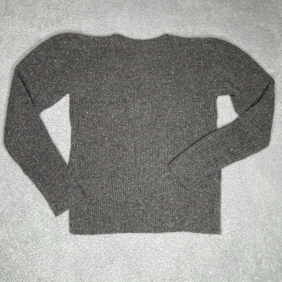 Something Navy Cable Knit Sweater Womens Small Gray Puff Shoulder Speckled Wool - Picture 13 of 14